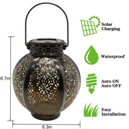 Cross-Border E-Commerce New Solar Wrought Iron Hanging Lamp Outdoor Garden Lamp Waterproof Villa Decoration Chandelier Landscape Lantern