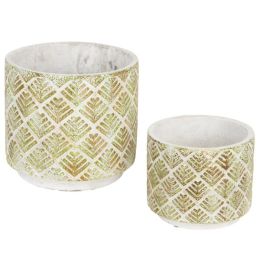 Accent Plus Cement Flower Pot Set - Gold Abstract Design