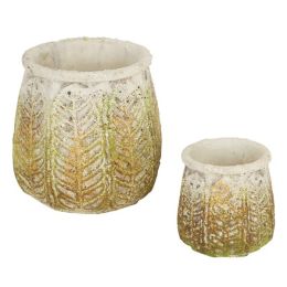 Accent Plus Cement Flower Pot Set - Ancient Leaf Design