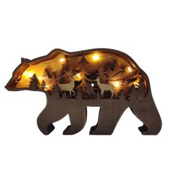 Wooden Animal Wolf Statue Creativity Wolf Totem Office Home Decorate Crafts Christmas Gift North Forest Elk Brown Wolf Ornaments (Color: Bear, size: NO light)