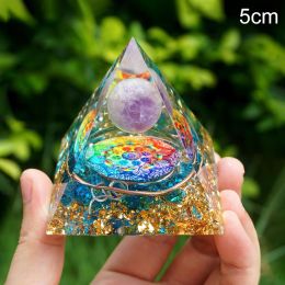 Natural Tiger Eye Orgonite Pyramid Heal Crystals Ball Energy Generator Reiki Chakra Multiplier Orgone Amethyst Meditation Stone (Color: 5cm, Ships From: China)