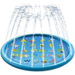 100/170 CM Children Pet Water Mat Summer Beach Inflatable Water Spray Pad Lawn Swimming Pool Mat Pet Sprinkler Outdoor Game Toy (Color: 170cm Light blue A, Ships From: China)