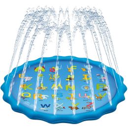 100/170 CM Children Pet Water Mat Summer Beach Inflatable Water Spray Pad Lawn Swimming Pool Mat Pet Sprinkler Outdoor Game Toy (Color: 170cm Light blue B, Ships From: China)