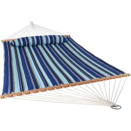 Heavy Duty Quilted Fabric Hammock Two-Person with Spreader Bars - 450 lb Weight Capacity (Color: Catalina Beach, Material: polyester material)