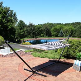 Heavy Duty Quilted Fabric Hammock Two-Person with Spreader Bars - 450 lb Weight Capacity (Color: Black & White, Material: polyester material)