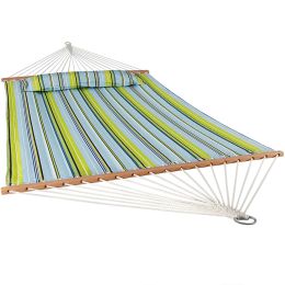 Heavy Duty Quilted Fabric Hammock Two-Person with Spreader Bars - 450 lb Weight Capacity (Color: Blue & Green, Material: polyester material)