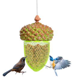 Outdoor Metal Seed Guard Deterrent Squirrel-Proof Caged Tube Wild Bird Feeder (Color: green B, Type: bird)