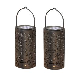 Backyard Patio Hanging Solar Metal Lamp Retro Money Hole Hollow Wind Light (Type: 2 PC, Light color: Solar Retro Lanterns)